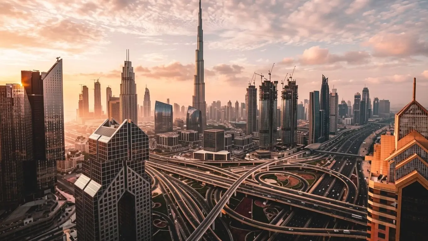 Modern hotel exterior and skyline view in Dubai UAE - Huute Travel and Cargo affordable holiday accommodation reservation services